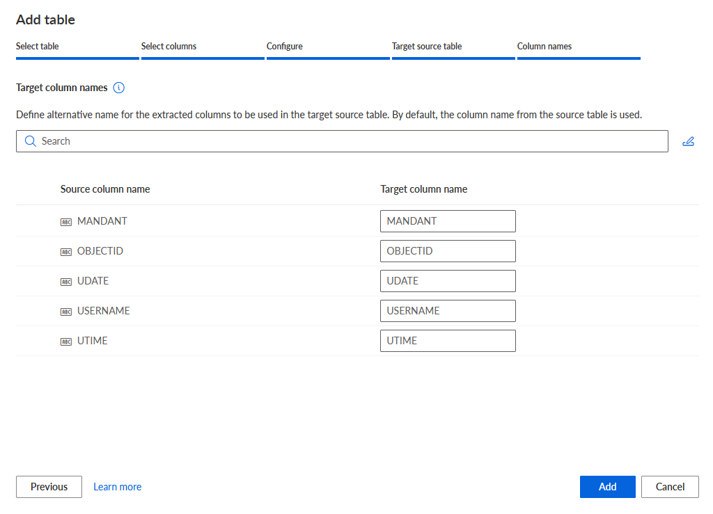 Specify target column names