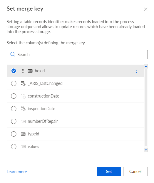 Set merge key