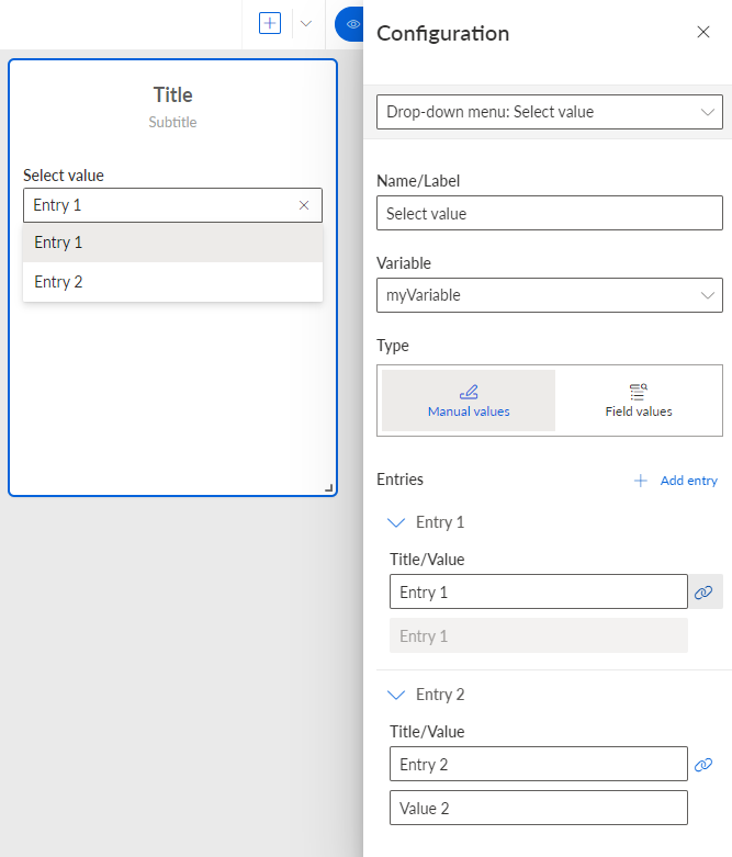 Configure drop-down menu