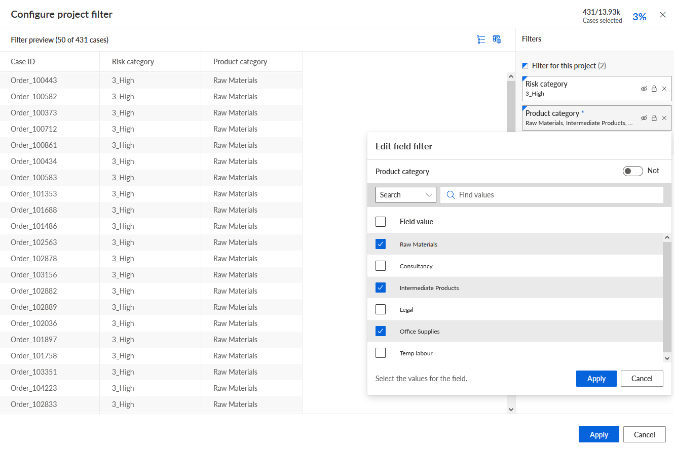 Edit filter values