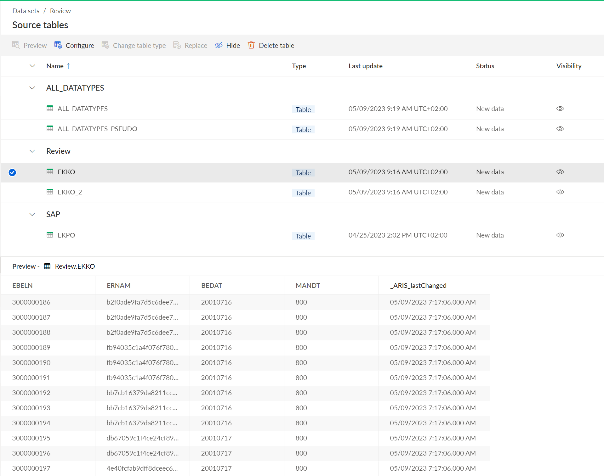 Pseudonymized data preview