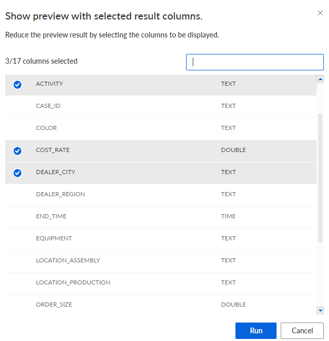 Select result columns