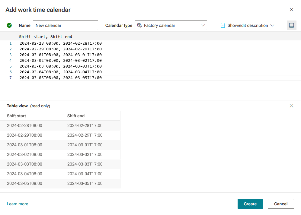 Calendar configuration